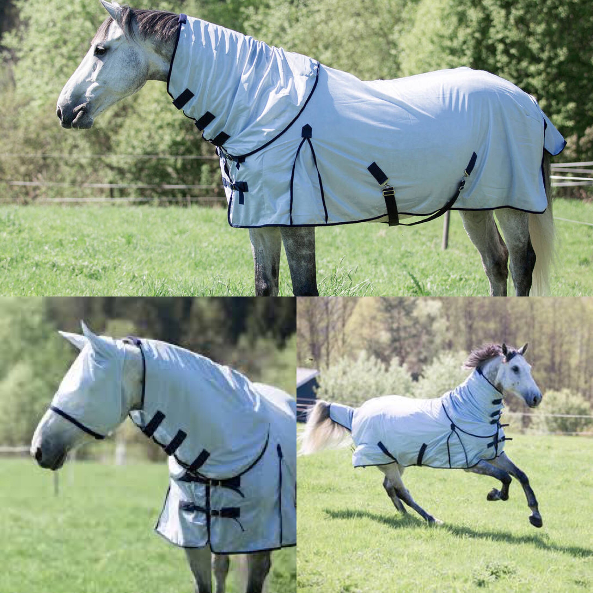 Fly Mask Wide Belly Tail Flap All in One Grey Star 5'3-6'9 Combo Mesh Rug Fly 